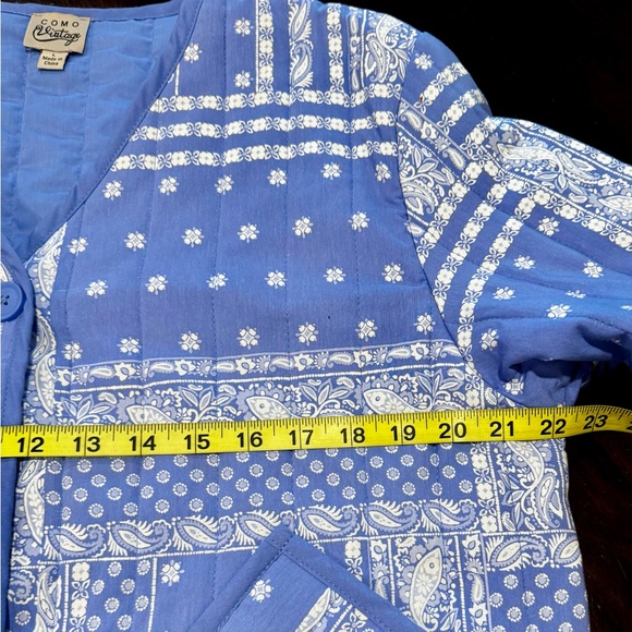 Como Vintage Blue and White Patchwork Cottagecore Quilted Chore Jacket - Picture 5 of 9